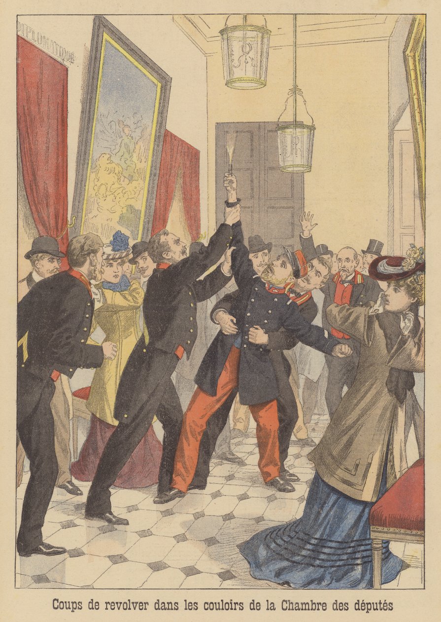 Tiros nos corredores da Câmara dos Deputados de França (litografia a cores) de French School