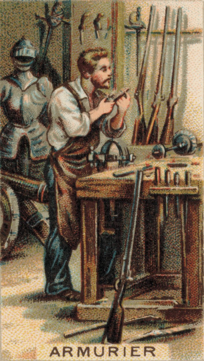 Armeiro a trabalhar na sua oficina (cromolitografia) de French School