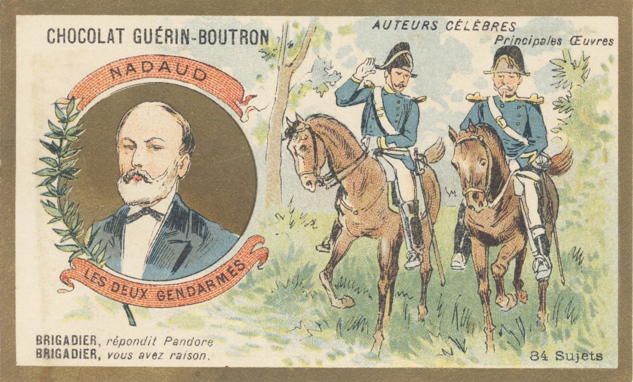 Gustave Nadaud (1820-1893), goguettier francês, poeta e compositor, autor de "Les deux gendarmes" ou "Pandora", obra satírica proibida pelo regime de French School