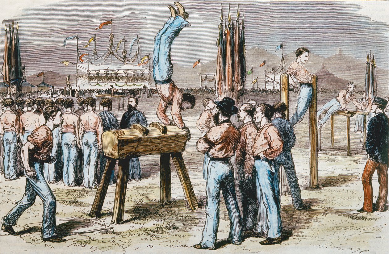 Concurso de Ginástica, 1876 (gravura a cores) de French School