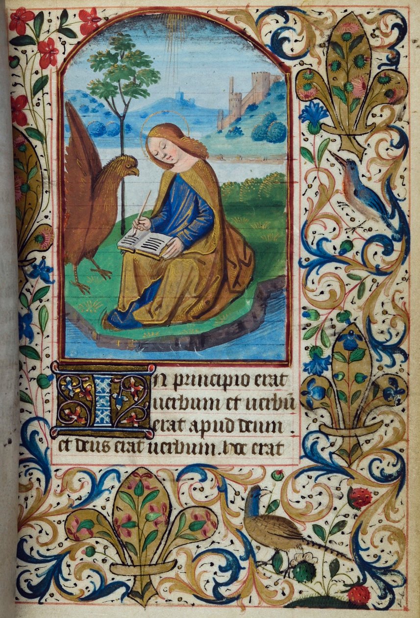 H - L-3-3 fol. 14r São João Evangelista, do Livro das Horas, Uso de Paris, meados do século XV de French School