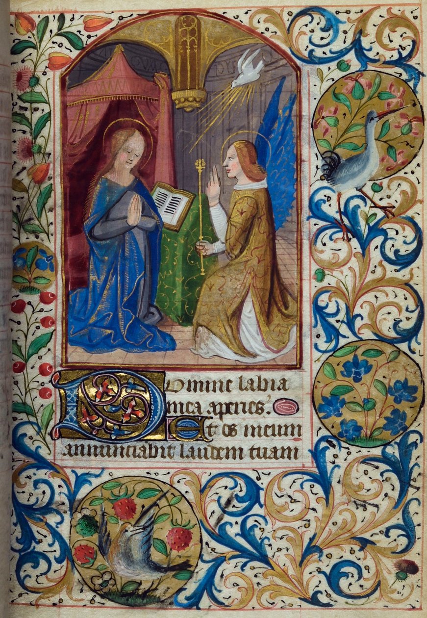 H - L-3-3 fol. 26r A Anunciação, do Livro das Horas, Uso de Paris, meados do século XV de French School