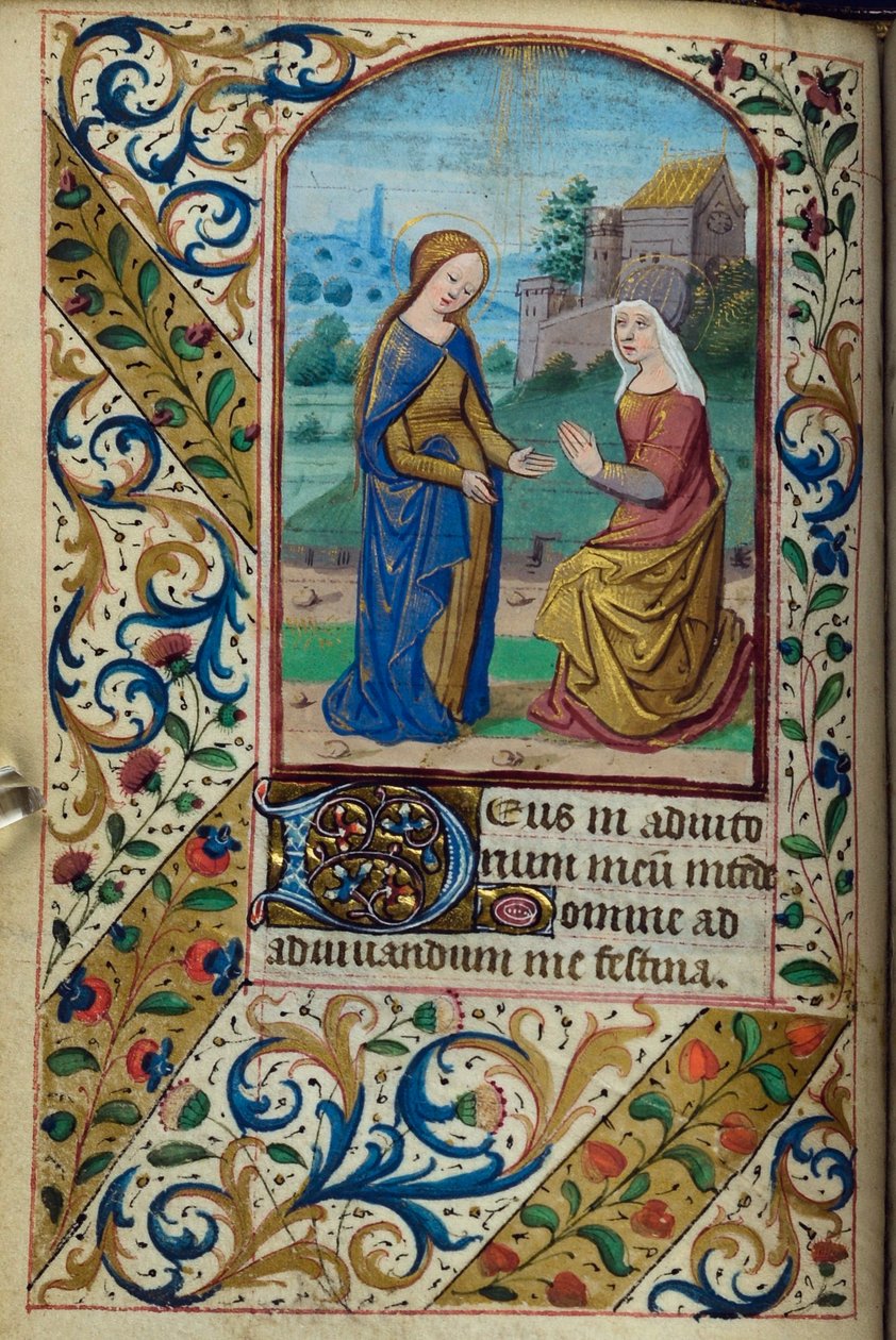 H - L-3-3 fol. 46v A Visitação, do Livro das Horas, Uso de Paris, meados do século 15 de French School