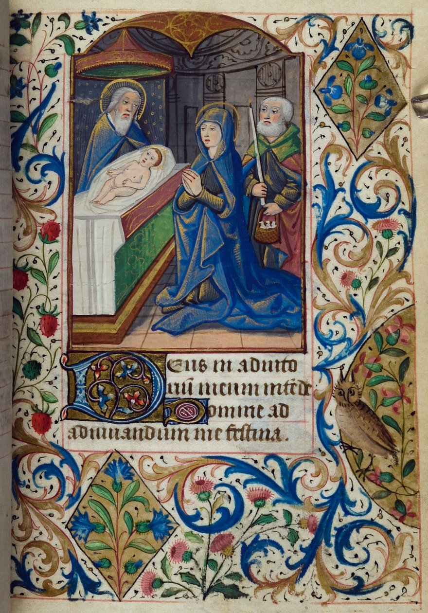 H - L-3-3 fol. 70r Apresentação no Templo, do Livro das Horas, Uso de Paris, meados do século 15 de French School