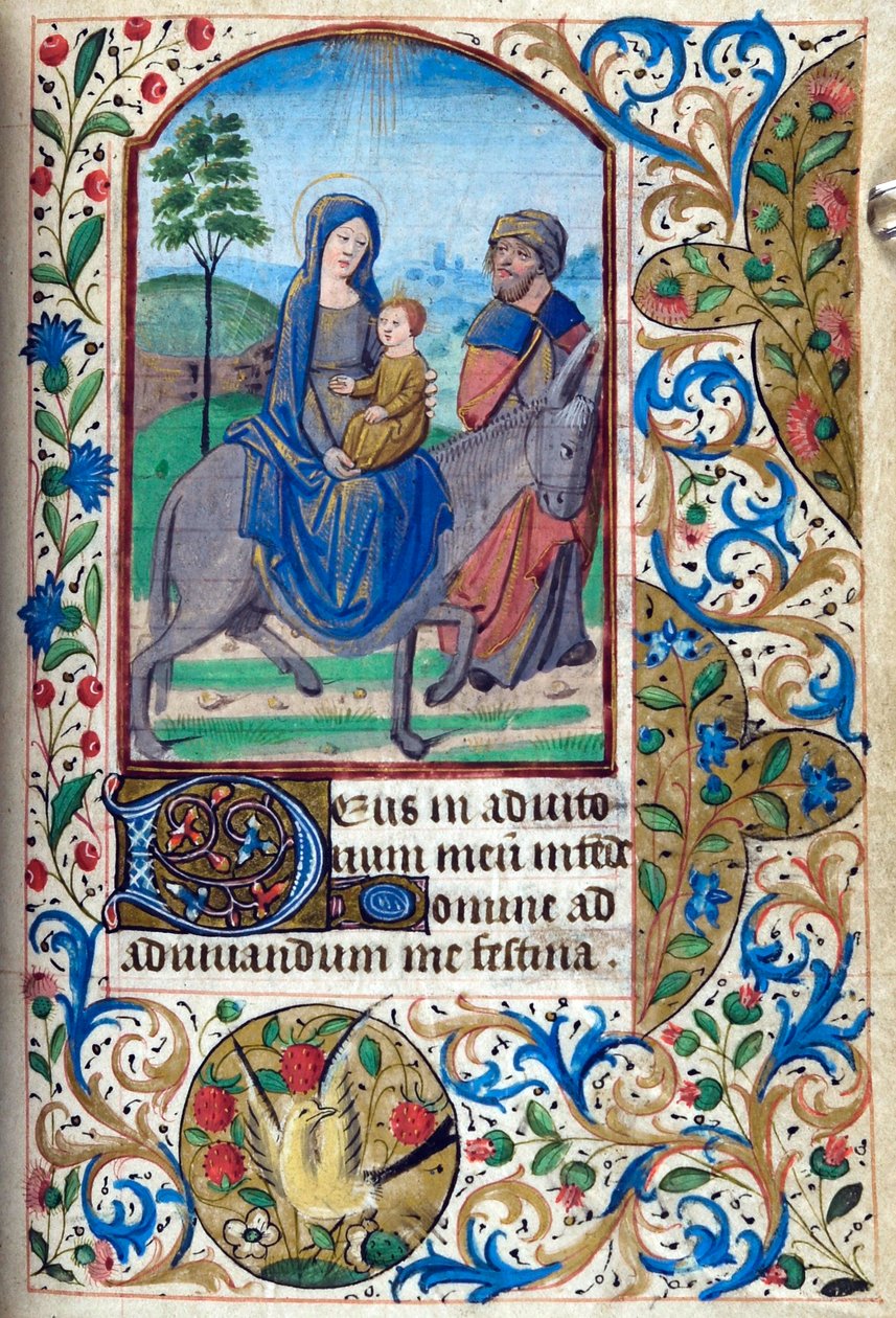 H - L-3-3 fol. 74r Voo para o Egito, do Livro das Horas, Uso de Paris, meados do século 15 de French School