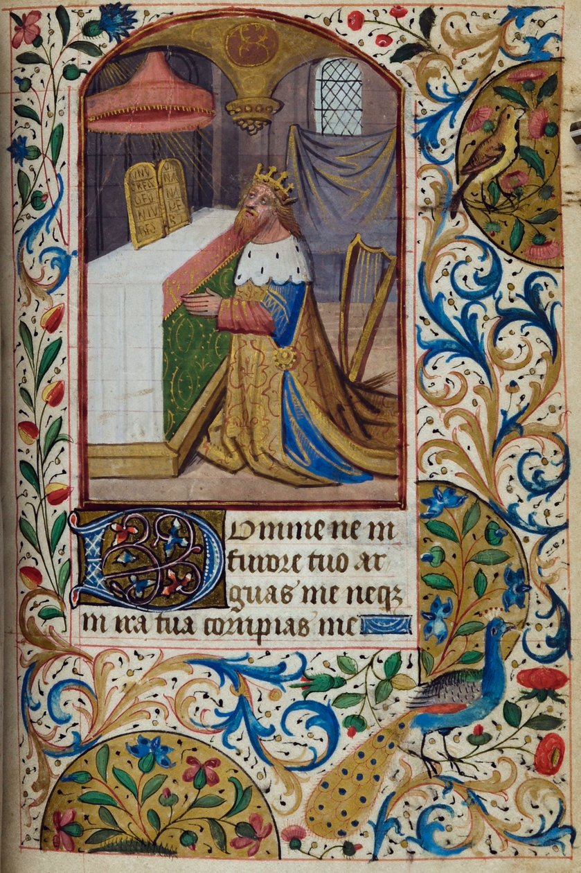 H - L-3-3 fol. 85r Rei Davi, do Livro das Horas, Uso de Paris, meados do século XV de French School