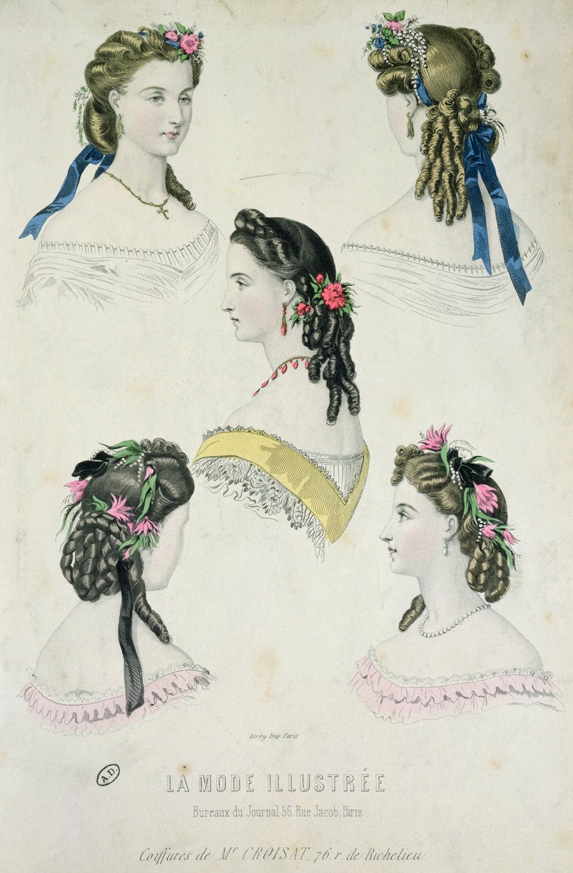 Penteados de Monsieur Croisat, de La Mode Illustrée, 1865 de French School
