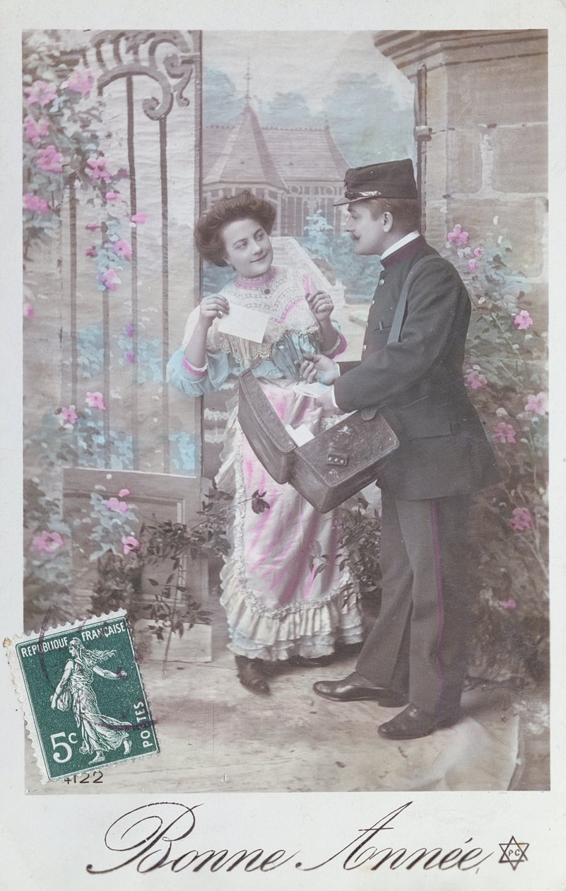 Postal de feliz ano novo, início do século XX de French School