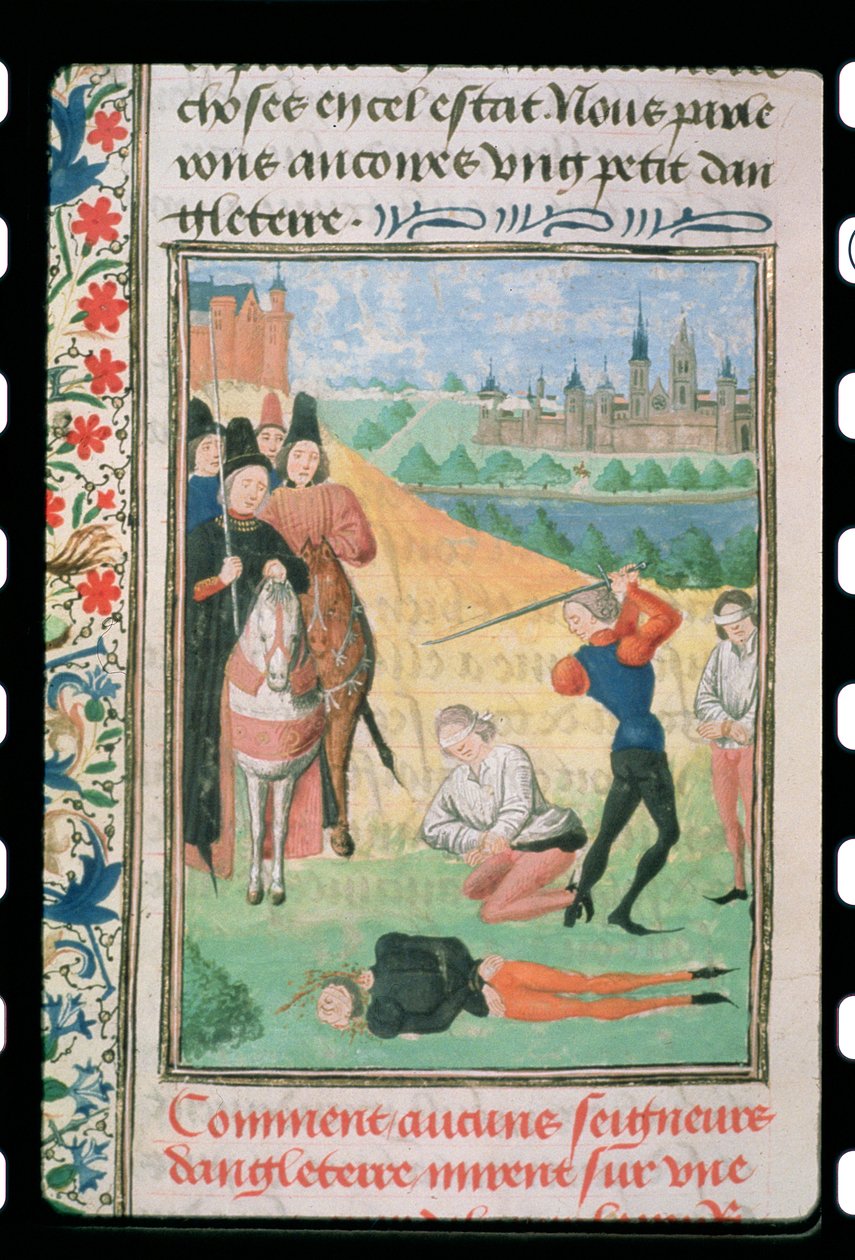 Harl 4380 f.193v Execução dos Apoiadores de Ricardo II, da Crônica de Froissart (velino) de French School