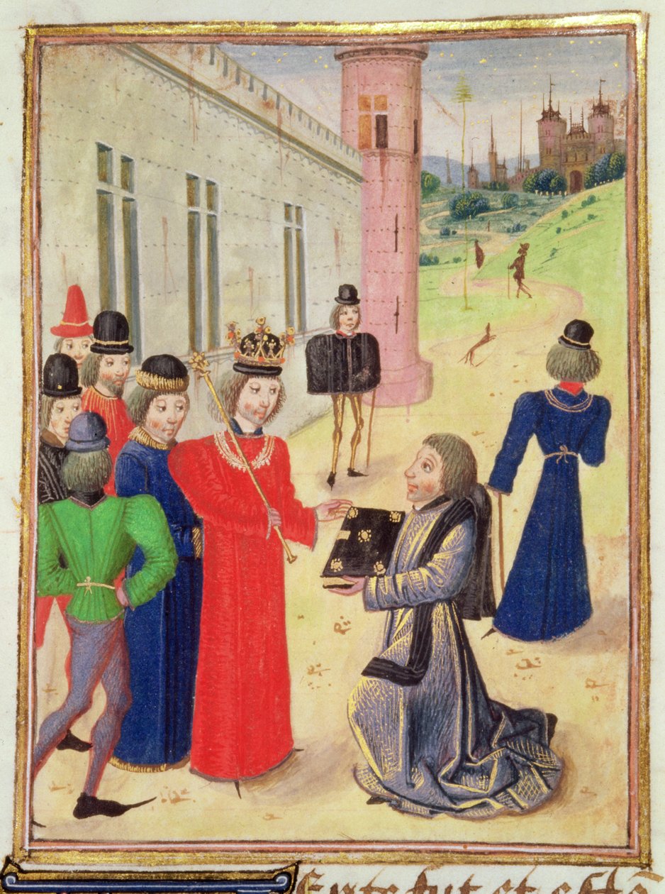 Harl 4380 f.233v Froissart apresenta o seu livro a Ricardo II, de Froissart