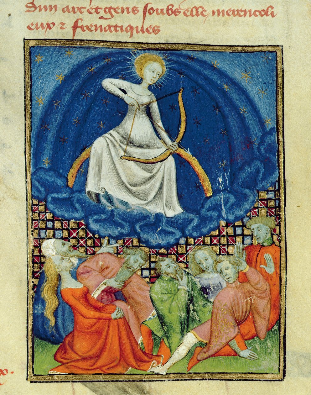 Harl 4431 f.101 Diana e seus seguidores, lunáticos (Adoradores da Lua), cópia parisiense, c.1410-15 de French School