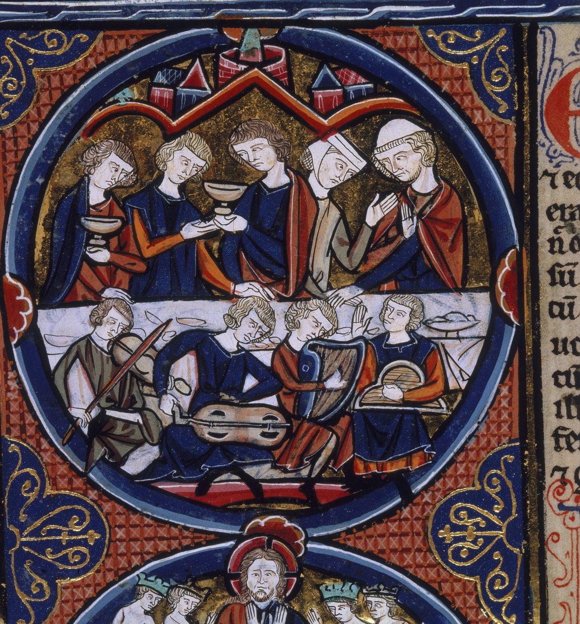 Harley 1527 fol.36v Banquete com músicos, do 