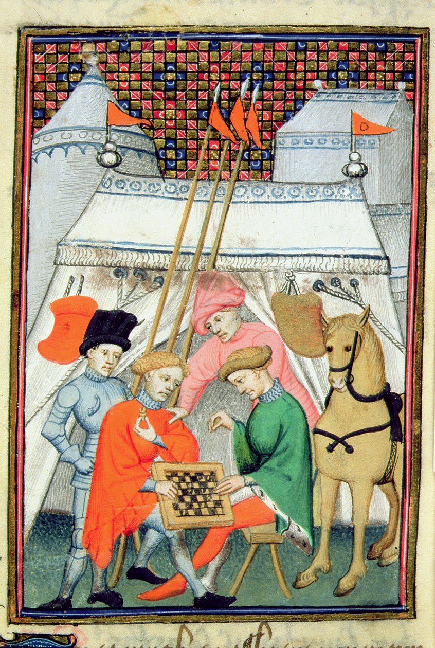 Harley 4431 f.133 Ulysses jogando xadrez, cópia parisiense, c.1410-15 (vellum) de French School