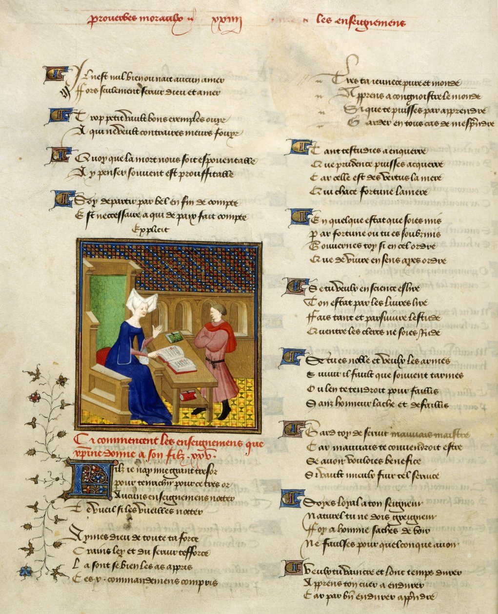 Harley 4431, f.261v Christine de Pisan e o seu filho, ilustração de 