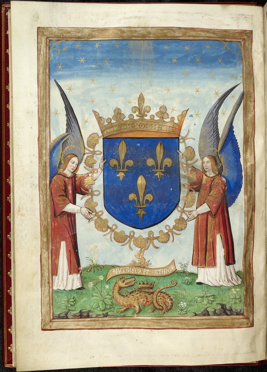Harley 4939 f. 6v, página Armorial da História das Guerras dos Romanos, por Appian, c.1515-17 (velino) de French School