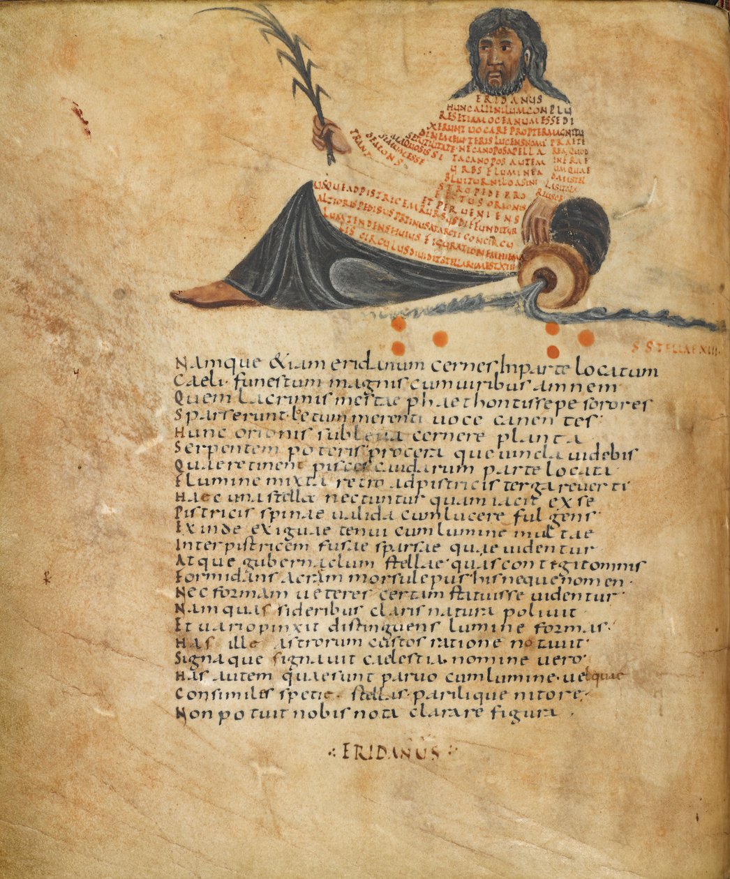 Harley 647, fol.10v Ilustração da constelação Eridanus, e texto, c.820-40 (vellum) de French School