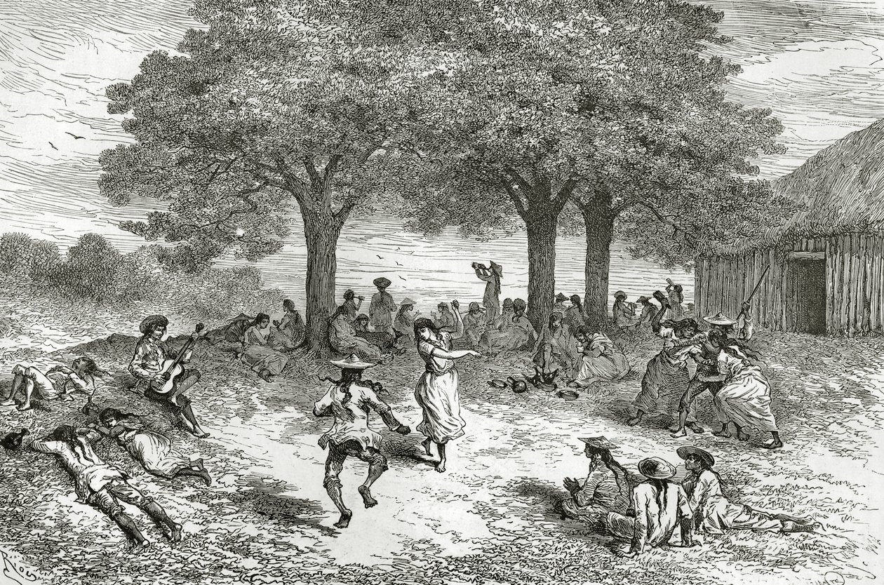 Colheita de Coca, Peru, ilustração da revista The World Tour, 1877 de French School