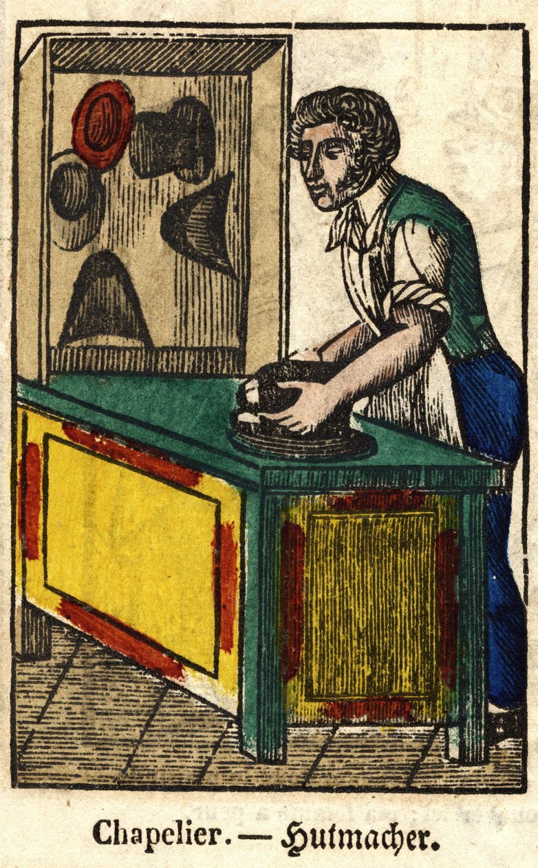 Chapeleiro; Série sobre o comércio, imagem da Epinal do século XIX. de French School