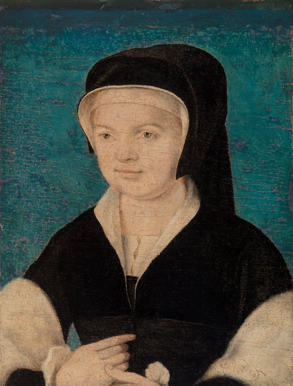 Cabeça de uma mulher no chão azul de French School
