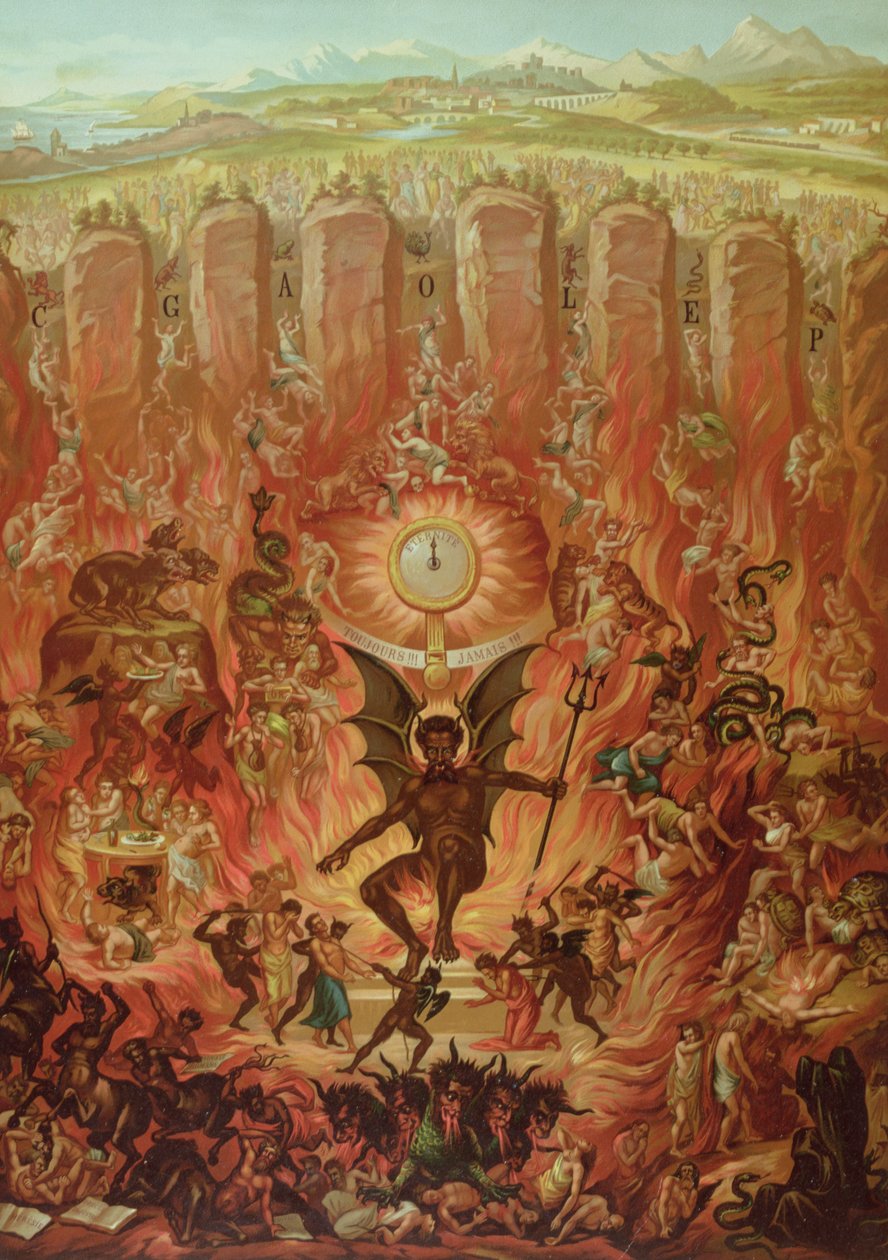 Inferno e os Sete Pecados, de um catecismo publicado por La Bonne Presse, final do século XIX de French School