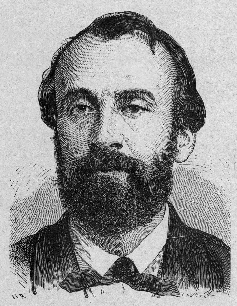 Henri Giffard (1825-1882) inventor francês do aeróstato a vapor, gravura de French School