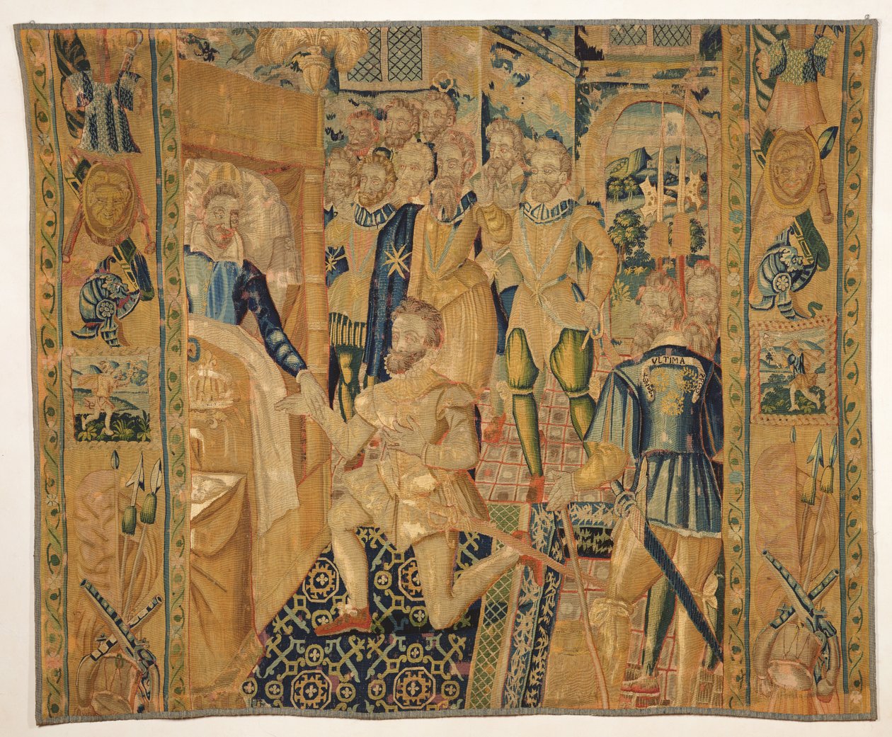 Henri III (1551-89) de Valois dando as insígnias de poder a Henri III (1553-1610) de Bourbon de French School