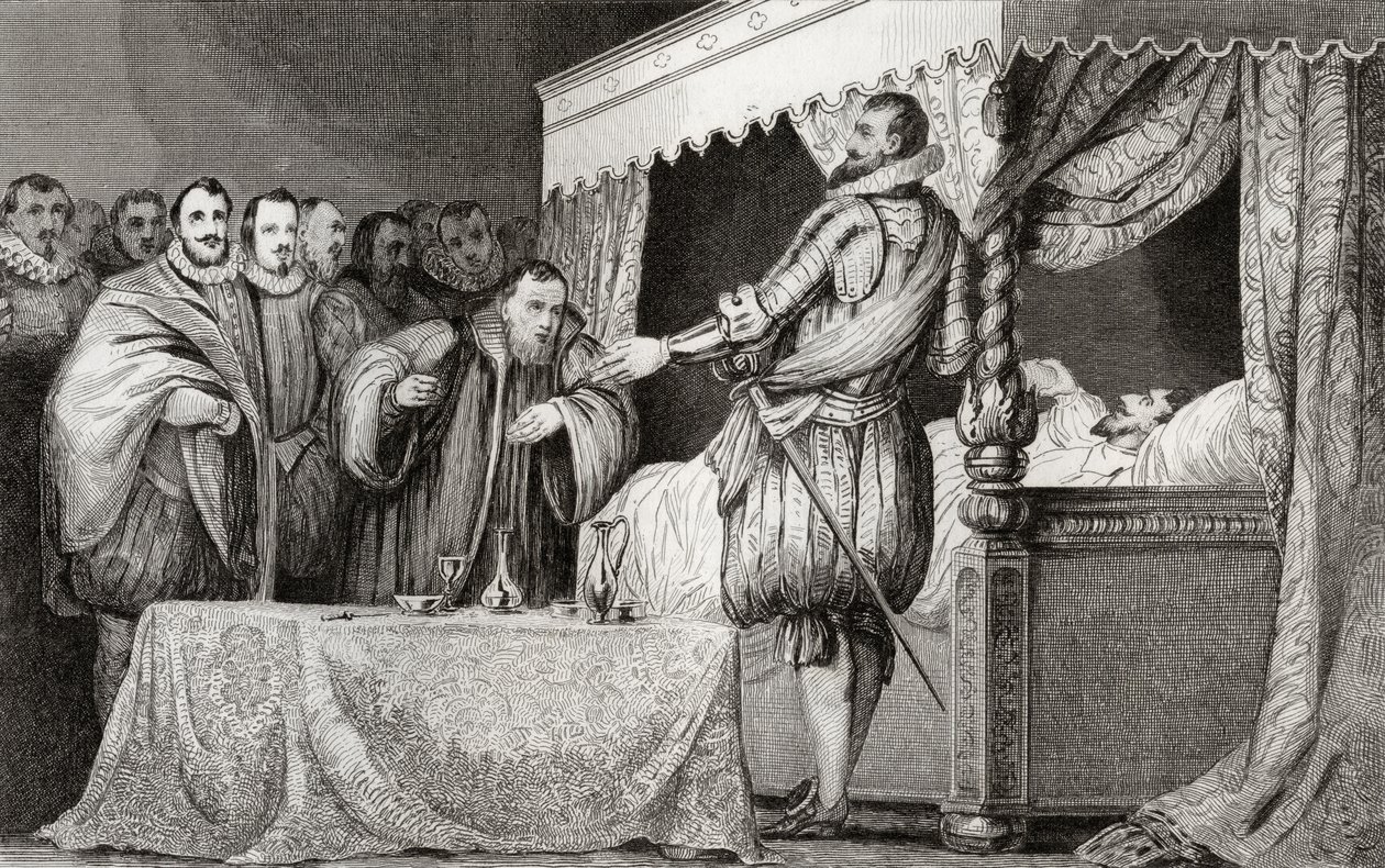 Henri III (1551-89) nomeia Bearnais (1553-1610) como seu sucessor, de &39;Histoire de France&39; por Colart, publicado em 1840. de French School