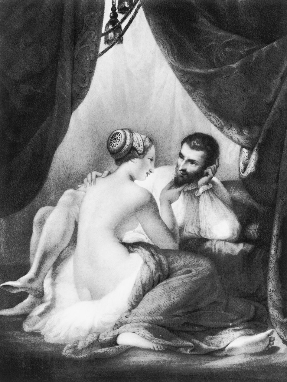 Henri IV (1553-1610), rei da França e sua amante Gabrielle d&39;Estrees de French School