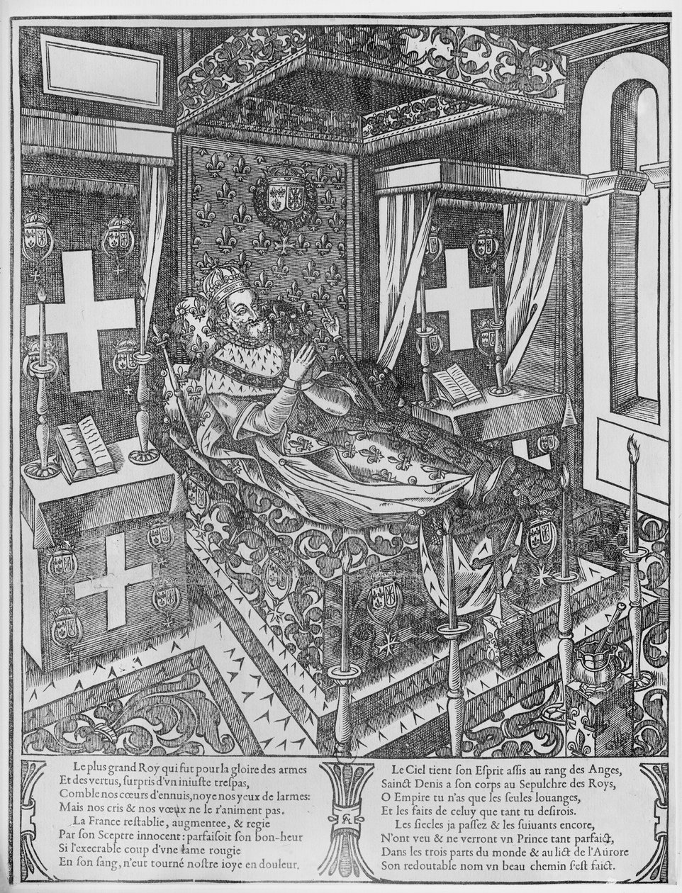Henri IV (1553-1610) em seu leito de morte, 1610 de French School