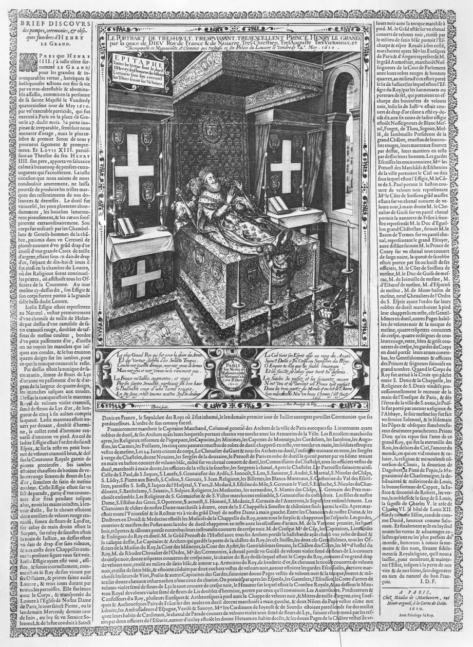 Henri IV (1553-1610) em seu leito de morte, 1610 de French School