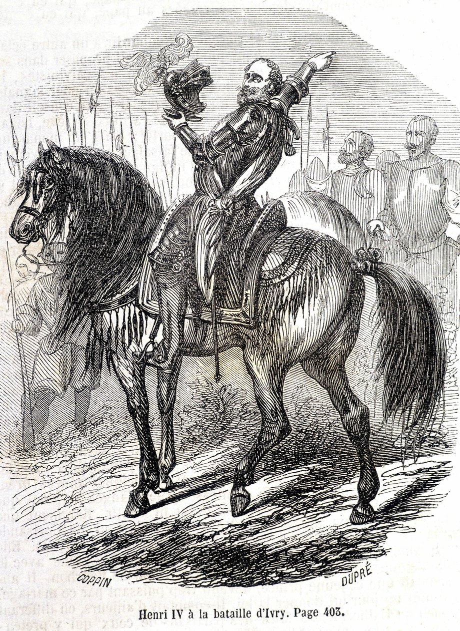 Henri IV (1553 - 1610) na Batalha de Ivry (14/03/1590) - no "Histoire de France" de L.-P. Anquetil de French School