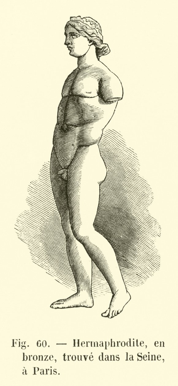 Hermafrodita, em bronze, encontrado no Sena, Paris (gravura) de French School