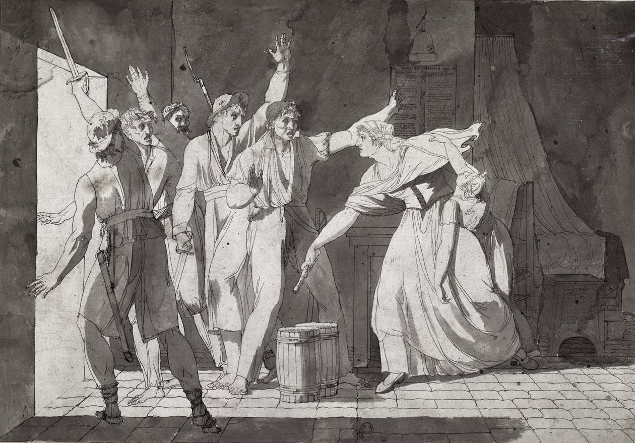 Heroísmo de uma mulher enfrentando ladrões da Vendéia, tendo ganho o controle de Saint-Mithier, 1793 (ver também 217884) de French School
