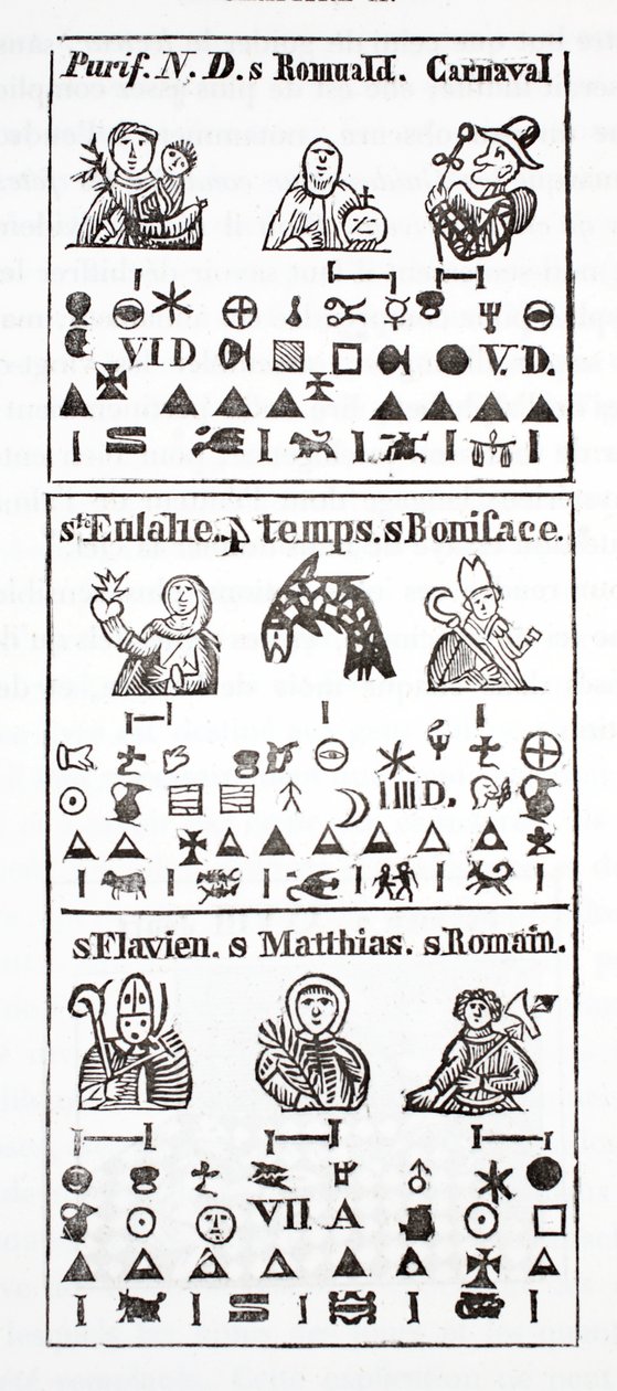 Caracteres hieroglíficos em um almanaque de French School