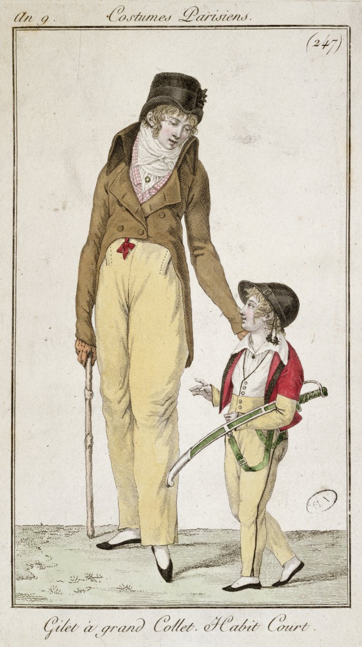 Colete de gola alta e casaco curto matinal, de Costumes Parisiens, 1801 de French School