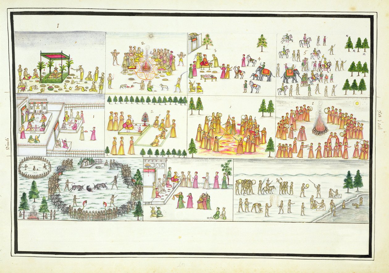 Festivais Hindus incluindo Dasehra, Diwali e Holi do The Gentil Album, publicado em 1774 de French School