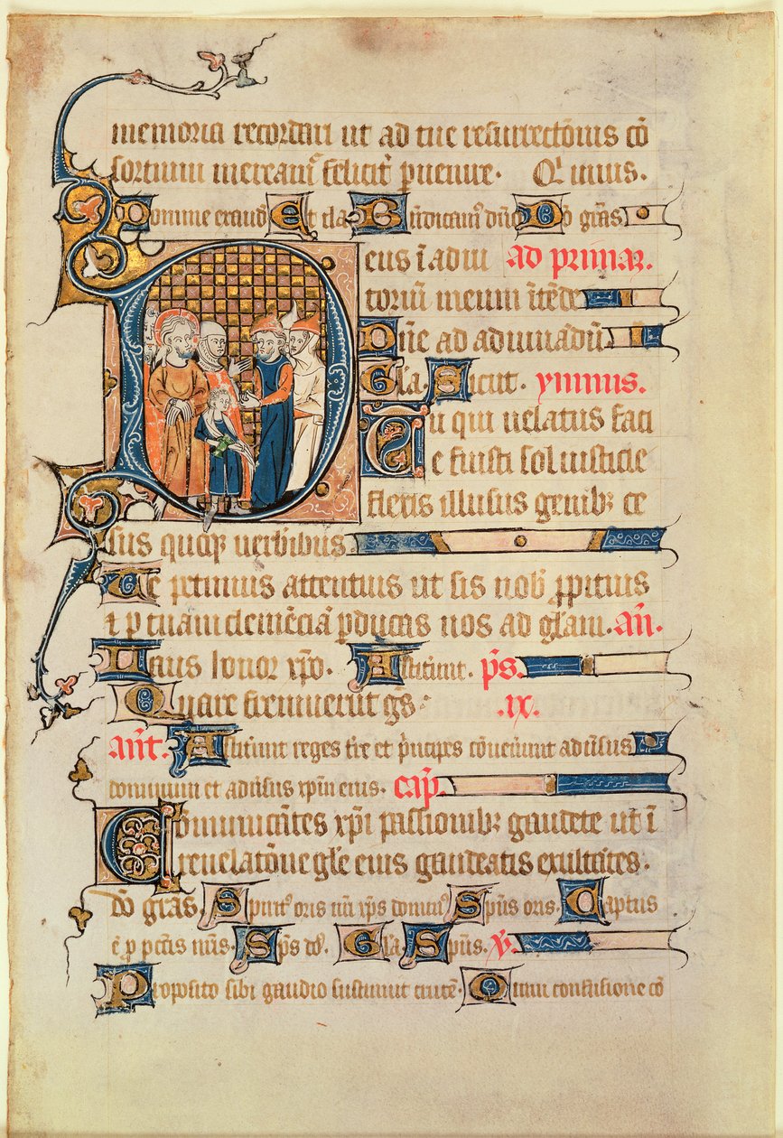 Historiated D inicial de um Saltério, 1340 (wc em pergaminho) de French School
