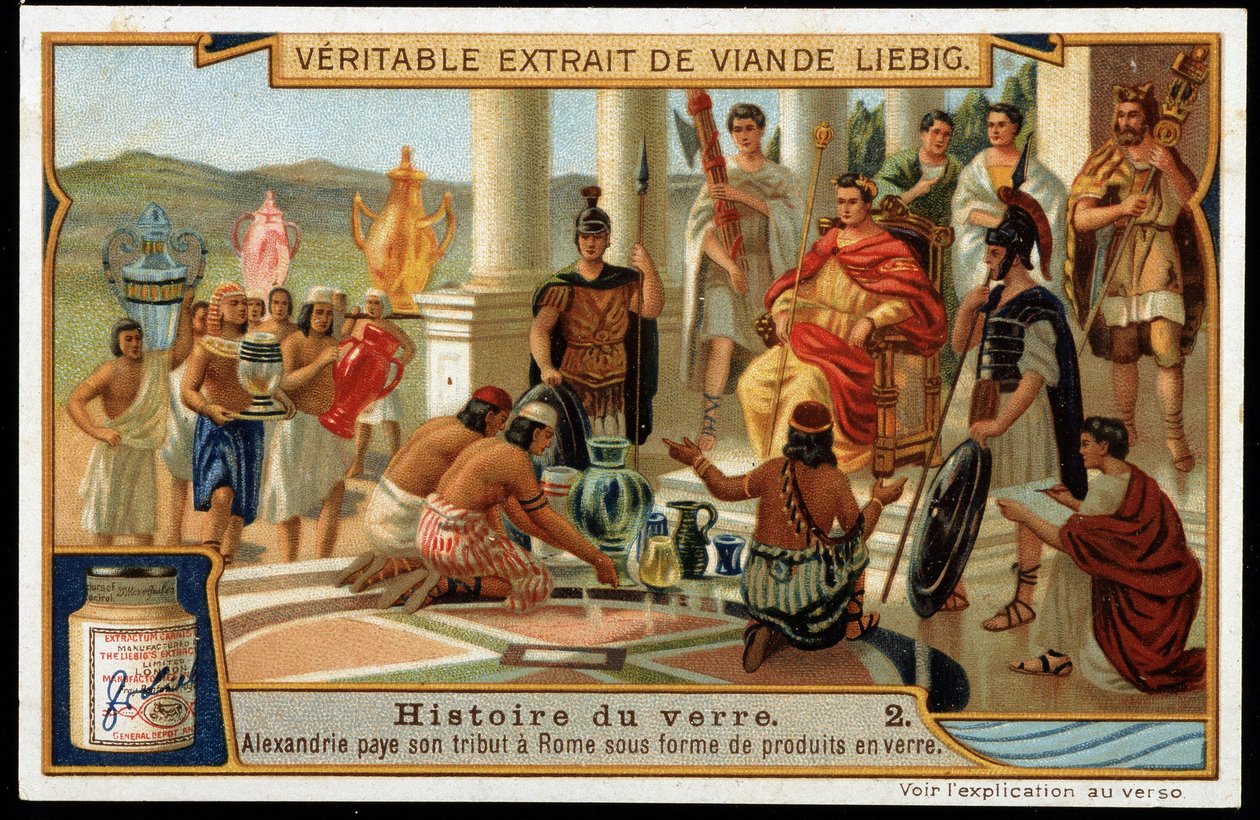 História do vidro: Alexandria presta homenagem a Roma sob a forma de produtos de vidro - Liebig Chromolithography de French School
