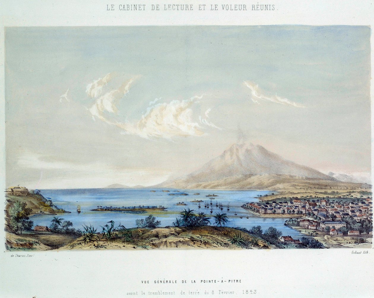 História das colônias francesas: visão geral de Pointe a Pitre (Pointe-a-Pitre) em Guadalupe (Antilhas) antes do terremoto de 8/02/1843 de French School