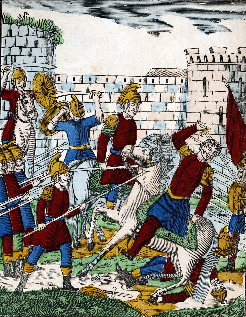 História dos quatro filhos Aymon; O traidor Ganélon, emboscado no vale de Soissons, mata o Duque de Beauves d
