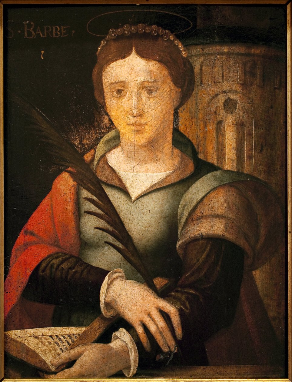 Santa Barba. Pintura anónima, óleo sobre madeira. de French School
