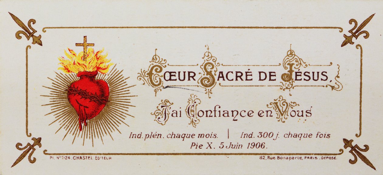 Carta Sagrada, dedicada ao Sagrado Coração, 1906 (cartão impresso) de French School