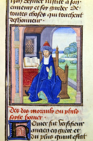 Homero, do Histoire des Philosophes, final do século XV (vellum) de French School