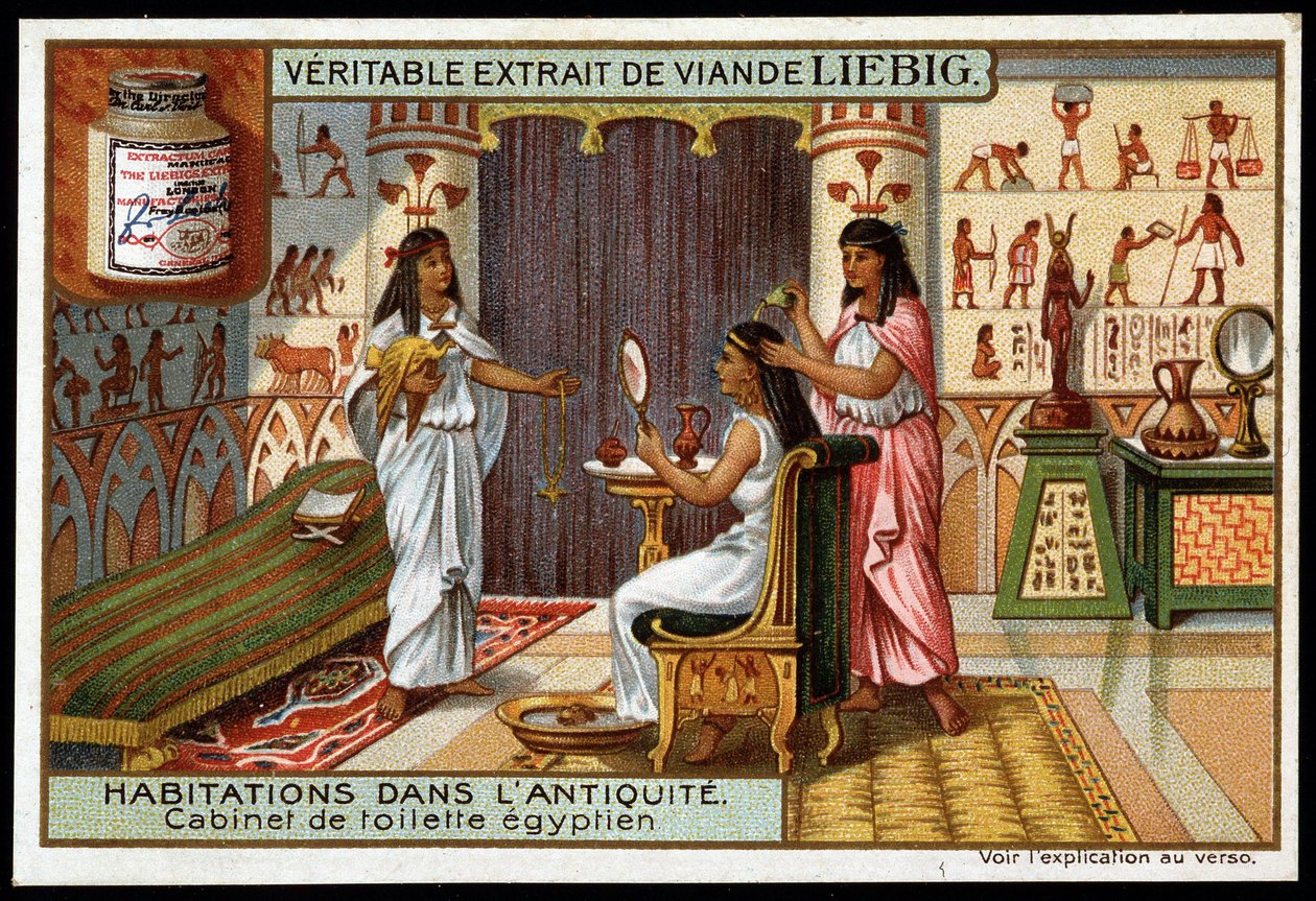 Lares na antiguidade: Casa de banho egípcia - Autocolante publicitário Liebig de French School