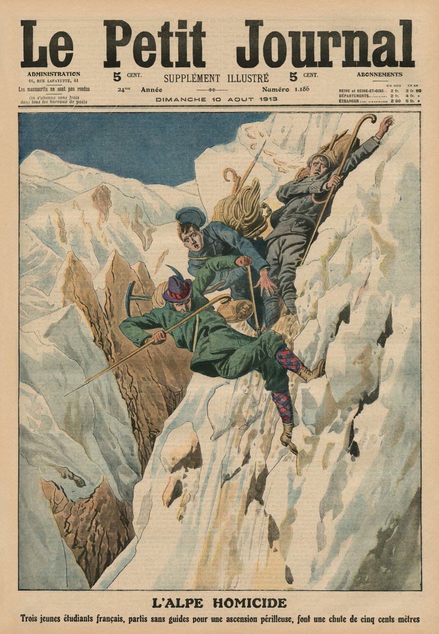 Homicidal Alp, ilustração da capa do &39;Le Petit Journal&39;, suplemento ilustre, 10 de agosto de 1913 de French School