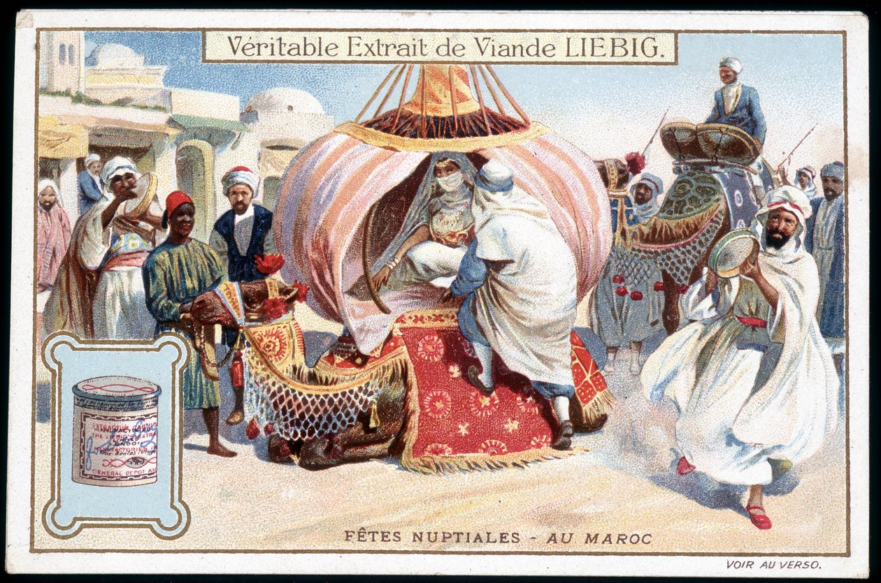 Lua-de-mel em Marrocos - chromo. Liebig, v. 1895 de French School