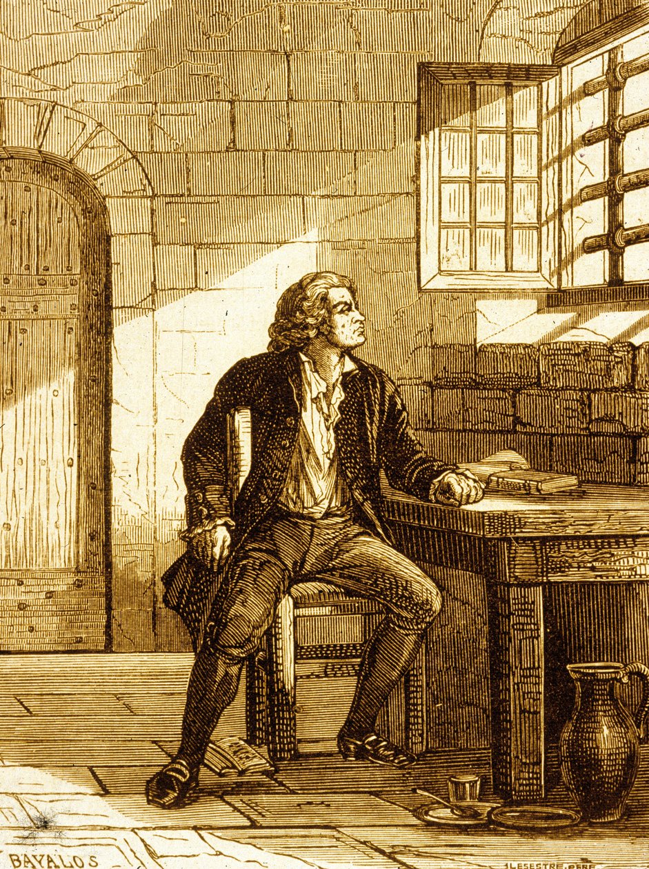 Honore-Gabriel Riquetti, Conde de Mirabeau no Fort de Joux em 1775 (gravura) de French School