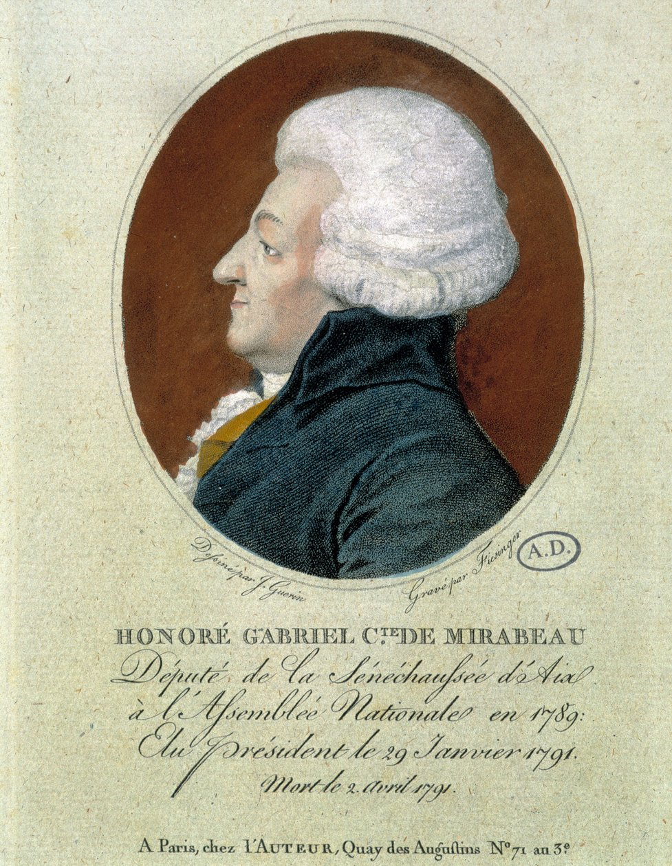 Honore Gabriel (Honore-Gabriel) Riqueti, conde de Mirabeau (1749-1791): deputado do Seneschaussée de Aix à Assembleia Nacional em 1789, eleito presidente em 29 de janeiro de 1791 e falecido em 2 de abril de 1791. de French School