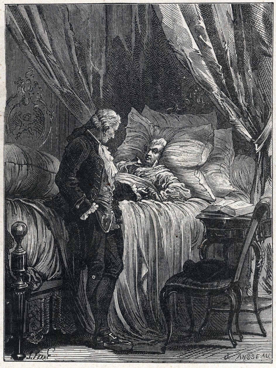Honore Gabriel (Honore-Gabriel) Riqueti, Conde de Mirabeau (1749-1791) em seu leito de morte com seu médico, Georges Cabanis (1757-1808) em 1791. de French School