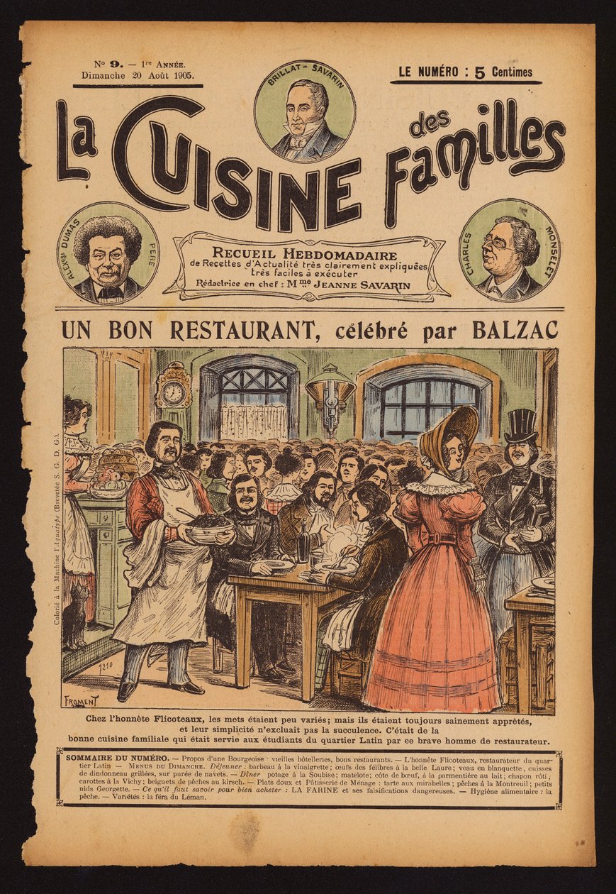 Honore de Balzac a jantar no restaurante Flicoteaux, em Paris (gravura a cores) de French School
